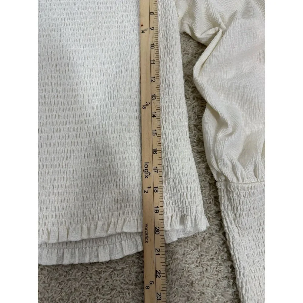 Anthropologie Smocked Puff Sleeve Ivory Cream Top Blouse Size S‎ Boho Bodycon